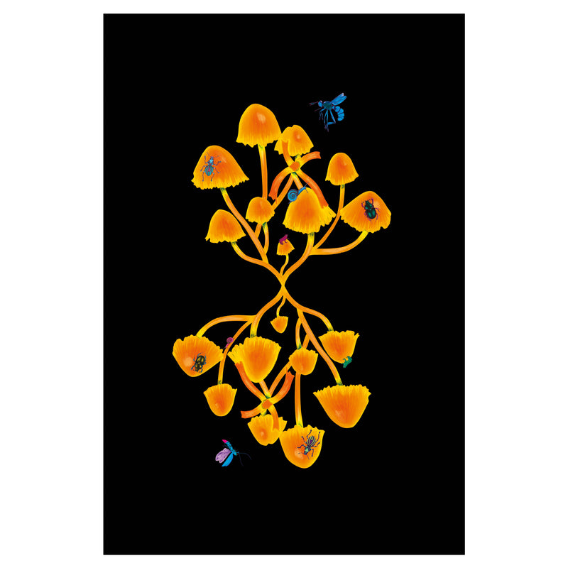 Orange Bioluminescent Mushroom Tea Towel