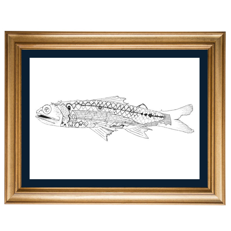 Lantern Fish Original Illustration - B&W