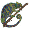 Ceramic tile for home or display of an illustrated chameleon in green sitting on a branch