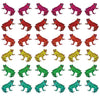 Multicoloured illustrated tropical frog wallpaper with frogs in a pattern facing each other and back to back