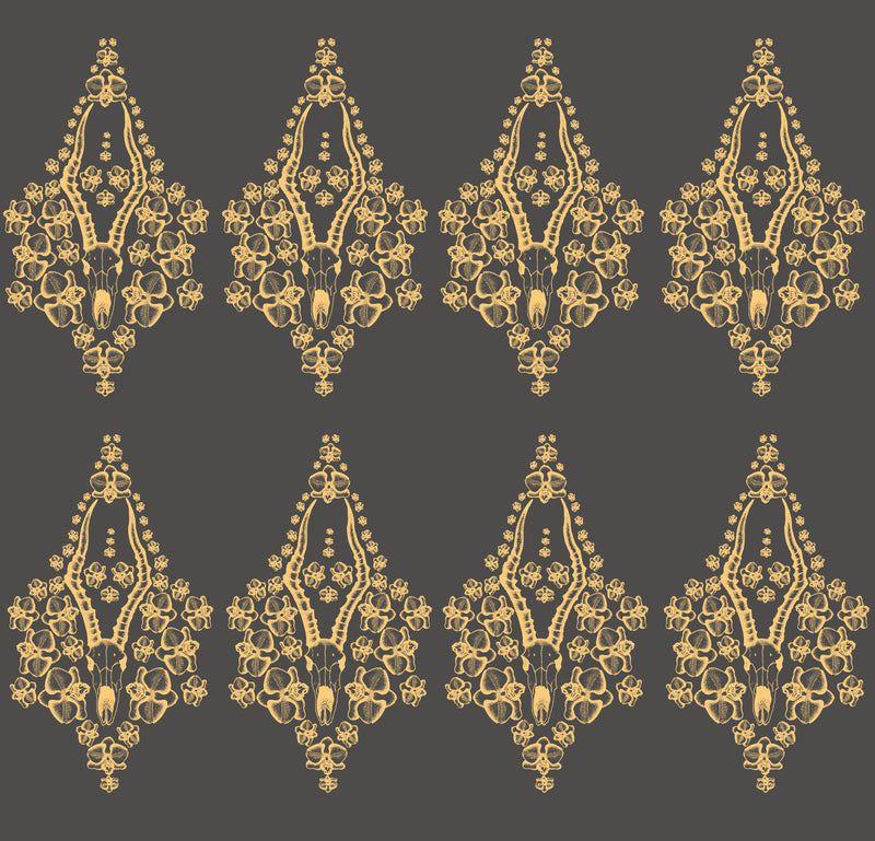 Impala and orchid wallpaper showing the pattern in yellow on a gray background