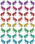 Illustrated multicoloured frogs on a white background on this patterned frog wallpaper