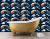 An example of illustrated deep sea creature wallpaper in a bathroom, with patterned sea creatures including angler fish and an octopus